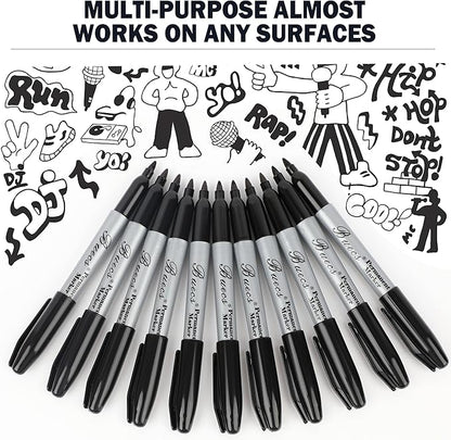 Permanent Markers, 200 Count Black Permanent Markers, Fine Point, Waterproof & Smear Proof Markers, Quick Drying, Office Supplies for School, Office, Home
