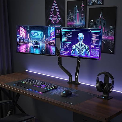 Okak Dual Monitor Stand for Desk Dual Monitor Arm Mount Computer for VESA Mounting Holes 75 and 100mm, 15 to 27 Inch Screens Stand Up to 26.4lbs, Office Desk Accessories, Black
