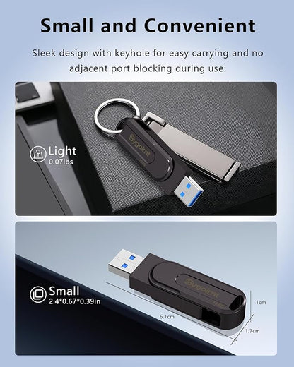 128GB USB Flash Drive, 3.0 - USB C & USB A 2-in-1 Memory Stick, Jump Drive with Keychain, Storage Photos Thumb Drives for iPhone 17/16/15, Android Phones, Laptops, Mac, iPad, Desktops, Tablet