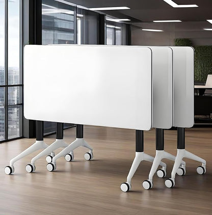 Conference Table, Foldable Flip-top Conference Room Table with Wheels - Mobile Office & Classroom Training Table for Collaborative Workshops, Team Meetings & Seminars (White, 55"×24"×30")