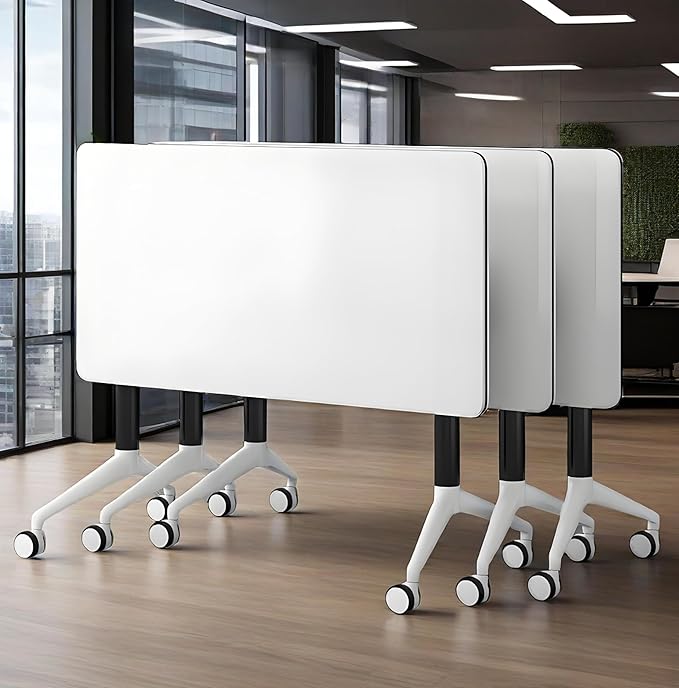 Conference Table, Foldable Flip-top Conference Room Table with Wheels - Mobile Office & Classroom Training Table for Collaborative Workshops, Team Meetings & Seminars (White, 47"×16"×30")