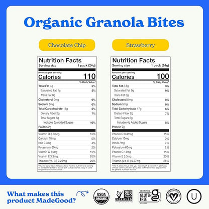 MadeGood Granola Bites Chocolate Chip & Strawberry Variety Pack (28 Count) Gluten Free and Organic Snacks