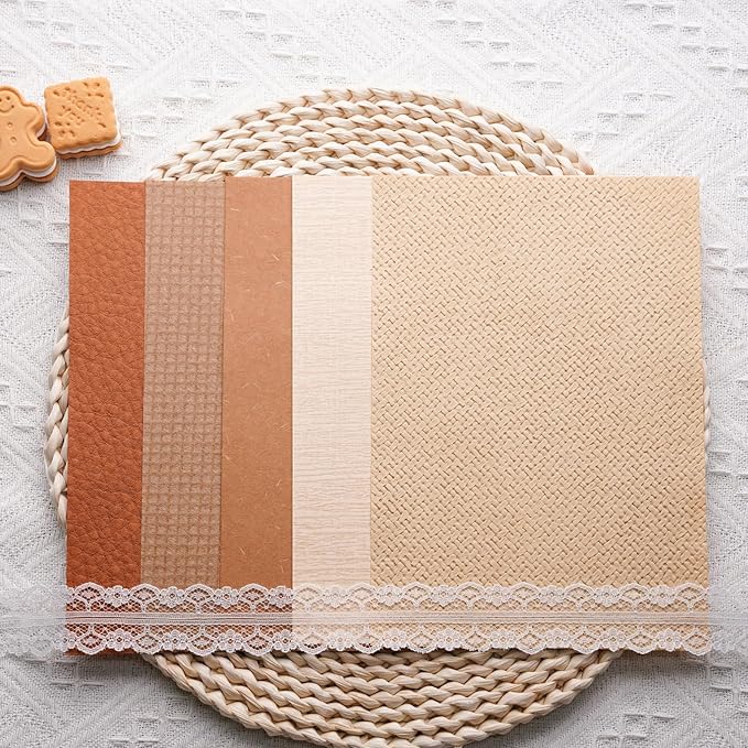 LewuwoPoing 15Pcs Handmade Scrapbook Art Paper Craft Textured Paper Colorful A5 Sheet Mesh Special Paper Mix for Scrapbooking Junk Journal Journaling Supplies DIY Materials,5.8x8.2 inches (Brown)
