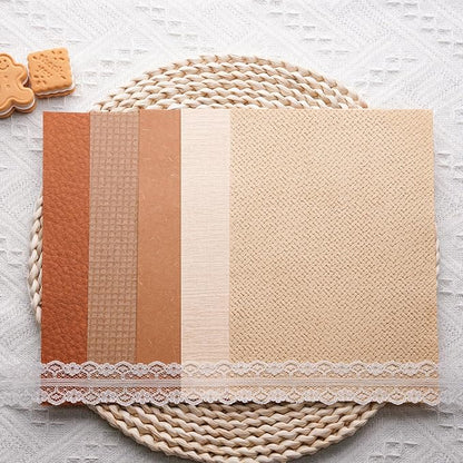 LewuwoPoing 15Pcs Handmade Scrapbook Art Paper Craft Textured Paper Colorful A5 Sheet Mesh Special Paper Mix for Scrapbooking Junk Journal Journaling Supplies DIY Materials,5.8x8.2 inches (Brown)