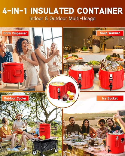 Insulated Beverage Dispenser 5 Gallon - Ice and Hot Drink Dispenser with 304 Stainless Steel Interior and Spout, Portable Hot Water Dispenser, Outdoors Cooler Jug for Camping Party Sports,N9
