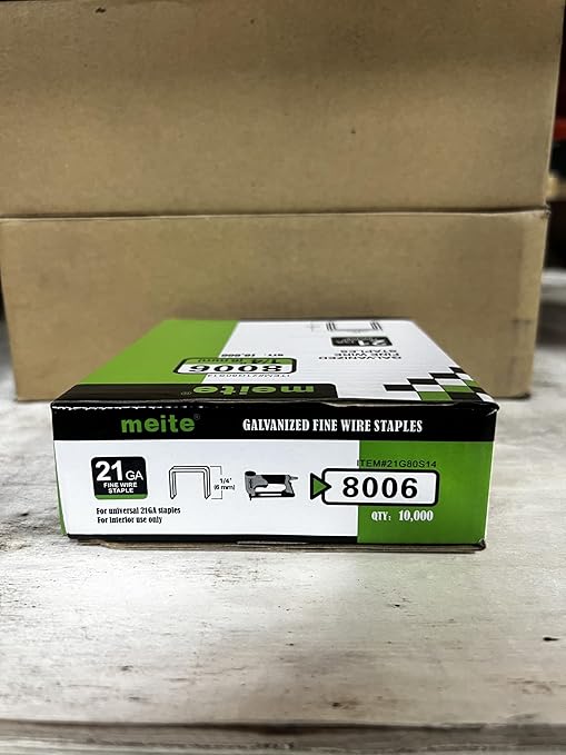 meite 21 Gauge Upholstery Staples, 1/2-Inch Crown with 1/4-Inch Length Galvanized Heavy Duty Staples for Staple Guns MT8016, MT8016S, and MT8016SLN (10,000 Counts)