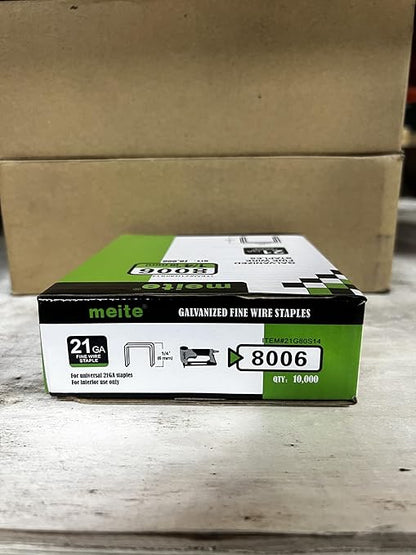 meite 21 Gauge Upholstery Staples, 1/2-Inch Crown with 1/4-Inch Length Galvanized Heavy Duty Staples for Staple Guns MT8016, MT8016S, and MT8016SLN (10,000 Counts)