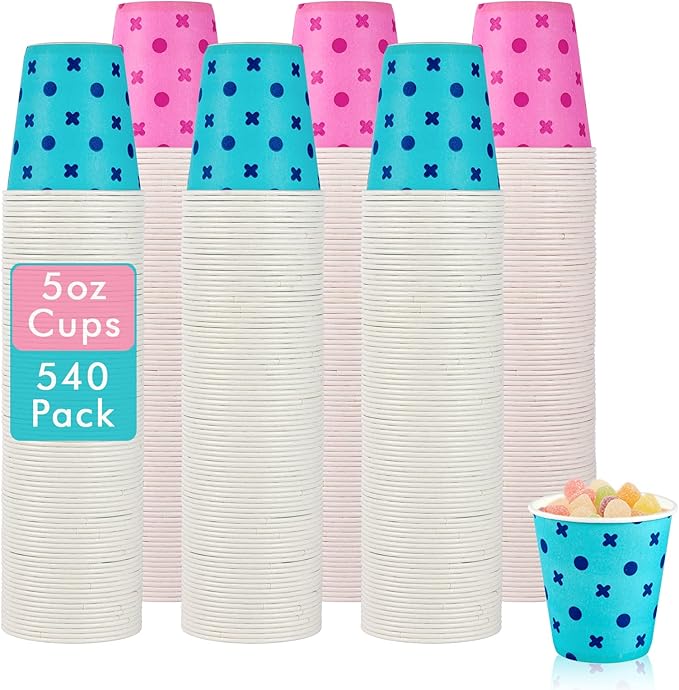 LITOPAK 540 Pack 5 oz Disposable Paper Cups, Pink and Blue Disposable Paper Snack Cups, Small Mouthwash Mugs for Home, Bathroom, Picnic, Party, and Events