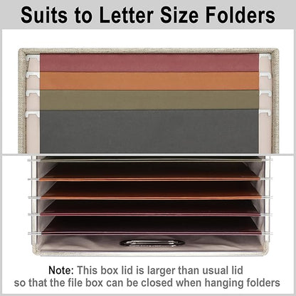 File Organizer Box, Collapsible Storage Filling Collectior with Lid for Letter Legal Size Hanging Folders Decorative Linen File Folder Box Document Storage Filing Bin, Beige 2 Pack