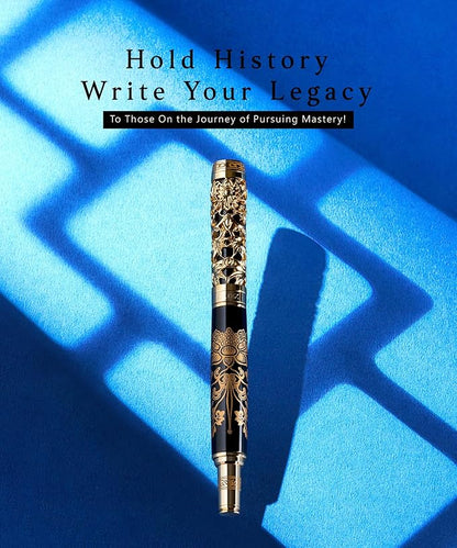 ARTEX Luxury Fountain Pen Set With Stand - Museum Art Collections - Crafting Timeless Beauty - the Best Gift & Office Desk Decor, German SCHMIDT Fine Nib, Solid Metal & Marble Texture