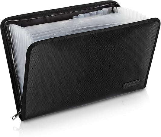 ENGPOW Fireproof File Folder Fireproof Fire and Water Resistant Money Document Bag with A4 Size 13 Pockets Zipper Closure Non-Itchy Silicone Coated Portable Filing Organizer Pouch(14.3" x 9.8")