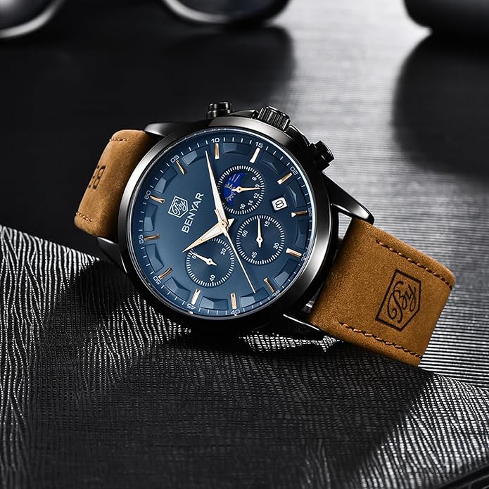 BY BENYAR Mens Watches Analog Quartz Chronograph Waterproof Wrist Watches for Men Fashion Business Work Casual Sport Designer Dress Watch with Calendar Elegant Gifts for Men