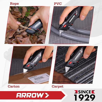 ARROW Retractable Utility Knife, Quick-Change Box Cutter with Blade Storage Design, Twine Cutter, Heavy Duty Aluminum Razor Knife with TPE Comfortable Handle, 15 Extra Blades Included
