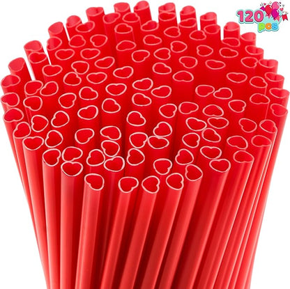 JOYIN 120 PCS Valentine Heart Shaped Red Straws, Reusable Drinking Cute Straw for Valentine Cocktail Party, Birthday Party, Bridal Shower, Wedding Supplies