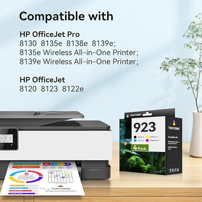 TOKYOINK 923 Ink Cartridges Combo Pack Replacement for HP 923 Ink Cartridges Work for OfficeJet Pro 8120 8122 8122e 8123 8124 8125 8130 8132 8134 8135e 8138e 8139e Printer Without Chip (4 Pack)