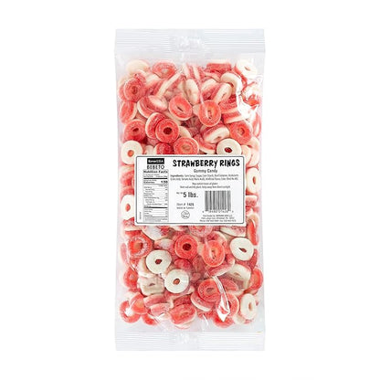 Kervan Candy Bebeto Strawberry Rings - Fruity, Soft, Sweet & Sour Gummy Candy Bulk for Kids, Gift Snacks and Parties - Strawberry Ring Gummies Big Party Size Bag (5 lbs)
