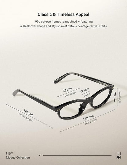TIJN Olisa Blue Light Blocking Glasses for Women Men,Oval Glasses Frame Bluelight Glasses for Gaming/Computer/Screen