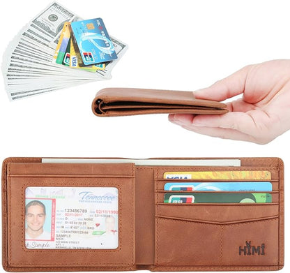 Wallet for Men-Genuine Leather RFID Blocking Bifold Stylish Wallet With 2 ID Window