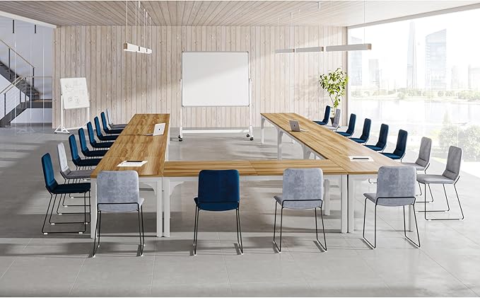 Conference Table, Super Sturdy Large Rectangle Meeting Seminar Table, Long Business Tables, Light Walnut, 8Pcs