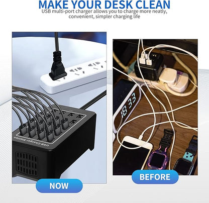 20-Port Desktop USB Charging Station - 100W Multi-Function Smart Charger for Smartphones, Tablets and More Devices