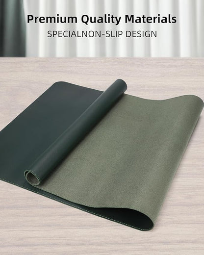 PU Leather Desk Pad – Large Waterproof Mouse Pad & Desk Protector Mat, 36×17" (Dark Green)