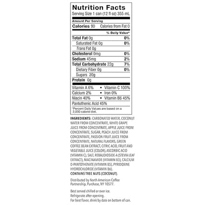 Starbucks - RTD Coffee, Refreshers with Cocounut Water, Peach Passion Fruit, 12 fl oz. cans (12 Pack) (Packaging May Vary)