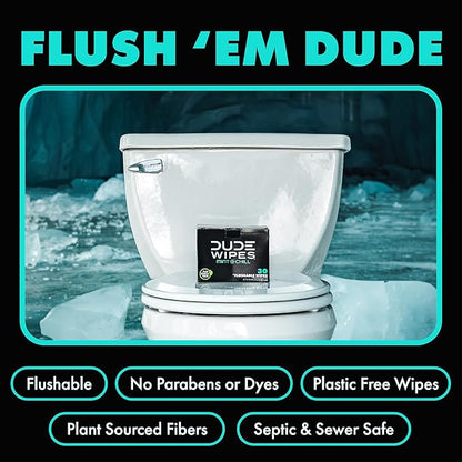 DUDE Wipes On-The-Go Flushable Wipes - 1 Pack, 30 Count - Mint Chill Extra-Large Individually Wrapped - with Eucalyptus & Tea Tree Oil - Septic and Sewer Safe
