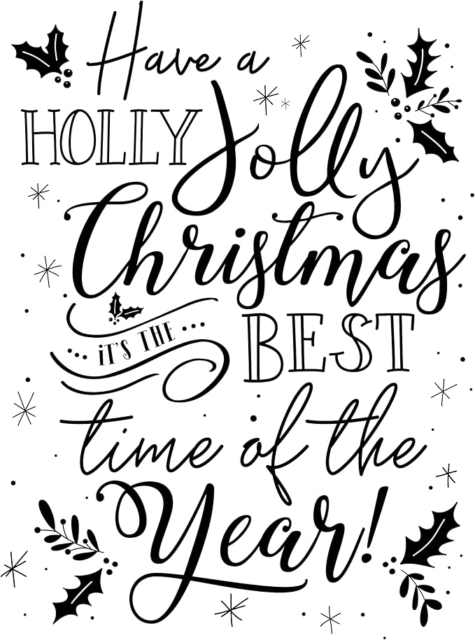 Christmas Holiday Word Phrases Sentiment Wooden Stamp, Rubber Wood Stamp for DIY Card Making, Crafting, Scrapbooking or Journaling, Calligraphy Word Art Merry Christmas (Design #1)