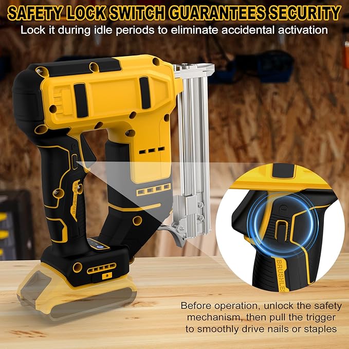 18 Gauge Cordless Brad Nailer for Dewalt 20V MAX Battery, Battery Powered Nail Gun with 1000 Nails, Lightweight Electric Nail Gun for Woodworking, DIY, Framing & Home Improvement (No Battery)