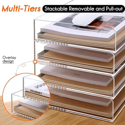 Paper Organizer, 2 Tier Stackable A4 Size Acrylic Letter Tray, Office/Home/School Organization - Clear
