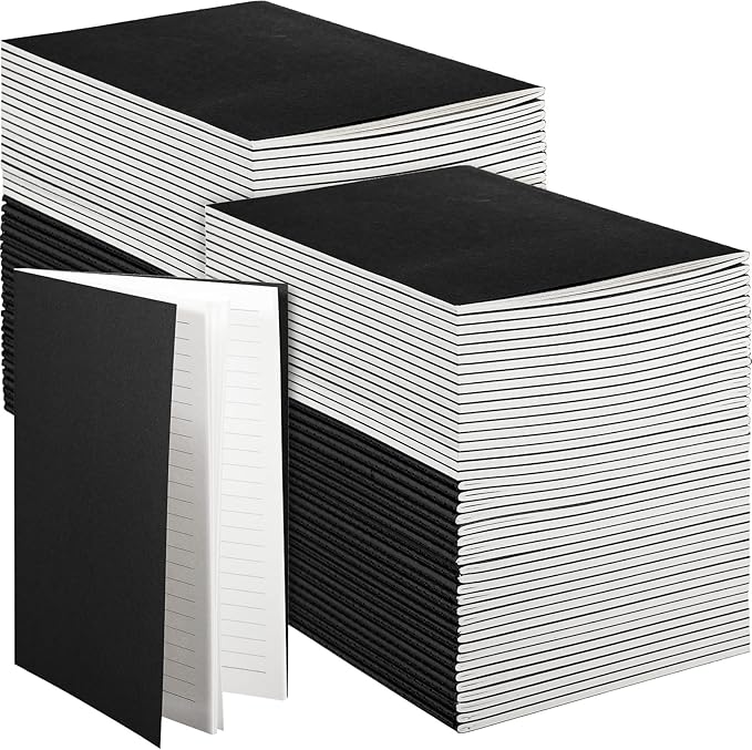 Mimorou 100 Pcs Kraft Notebook Journals 5.5 Inch x 8.3 Inch A5 Softcover Notebooks Bulk for Writing Sketch Office Notepad with 60 Pages 30 Sheets (Multicolor,Lined)(Black,Lined)