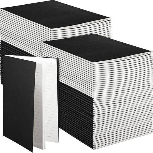 Mimorou 100 Pcs Kraft Notebook Journals 5.5 Inch x 8.3 Inch A5 Softcover Notebooks Bulk for Writing Sketch Office Notepad with 60 Pages 30 Sheets (Multicolor,Lined)(Black,Lined)