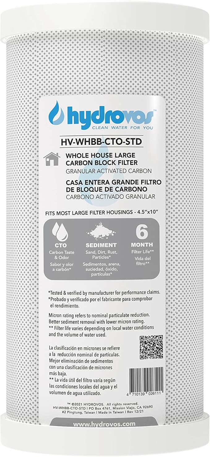 10" x 4.5” Carbon Block Sediment Water Filter, GAC Granular Activated Carbon Replacement Filter Cartridge Fits Filter Housing WHKF-DWHBB, WH-HD200-C, GXWH40L, DB10C, ‎AO-WH-PREL, 150237 Big Blue