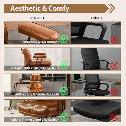 Ergonomic High Back Office Chair, PU Leather Home Office Desk Chairs with Wheels, Lumbar Support Swivel Computer Chair with Rocking Function, Brown