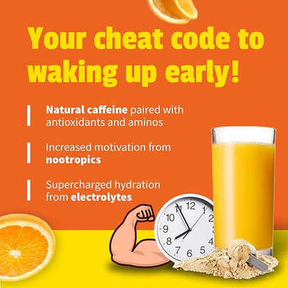 EarlyBird Energy Drink Powder - Morning Cocktail Blood Orange- Zero Sugar Electrolytes with Amino Acids - Electrolytes Powder & Caffeine Drink Mix for Morning Energy, Focus & Hydration - 45 Servings
