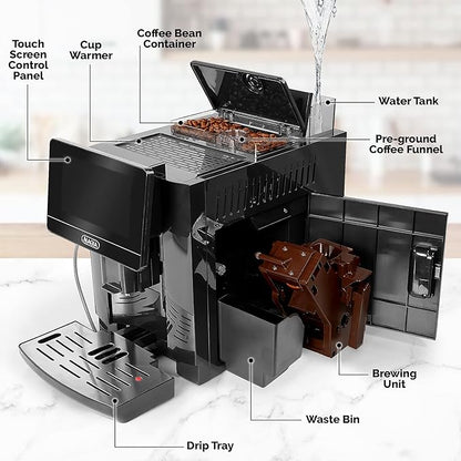 Zulay Magia Fully Automatic Espresso Machine With Grinder - 19 Customizable Coffee Options - Auto-Cleaning For Easy Maintenance - Milk-Foam System For Latte, Cappuccino, Macchiato - OG Black