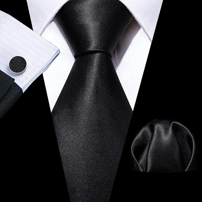 Barry.Wang Tie Sets for Men Silk Solid Necktie Stain Ties Handkerchief Pocket Square Cufflinks Wedding Business Dyed