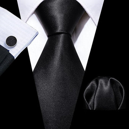 Barry.Wang Tie Sets for Men Silk Solid Necktie Stain Ties Handkerchief Pocket Square Cufflinks Wedding Business Dyed