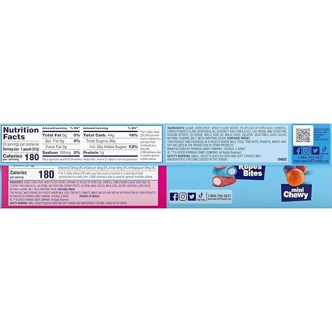 SweeTARTS Soft and Chewy Ropes, Cherry Punch Flavor, 1.8 Ounce Pouches (Pack of 24)
