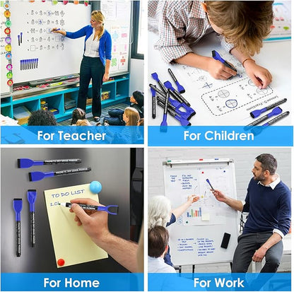maxtek Dry Erase Markers - 6 Count Blue Magnetic Dry Erase Markers Fine Tip with Eraser, Low Odor Whiteboard Markers for Calendar Boards