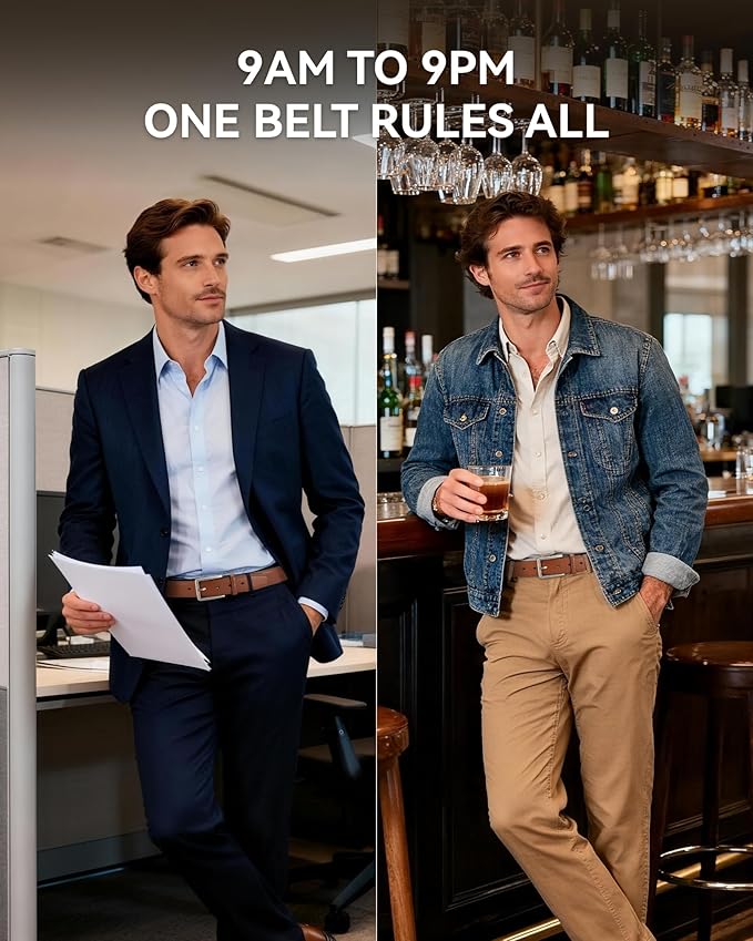 CHAOREN Leather Dress Belt Men 2 Pack - 1 3/8" Mens Belts for Work Business Casual Jeans