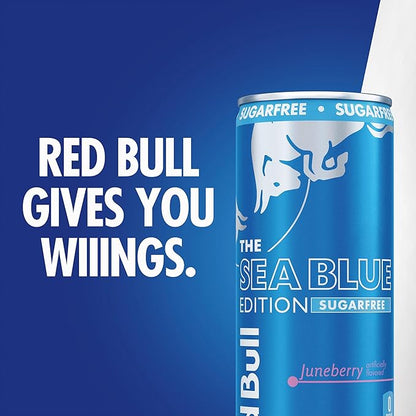 Red Bull Sea Blue Edition Sugar-Free Energy Drink, Juneberry, with 80mg Caffeine plus Taurine & B Vitamins, 8.4 Fl Oz, Pack of 4 Cans