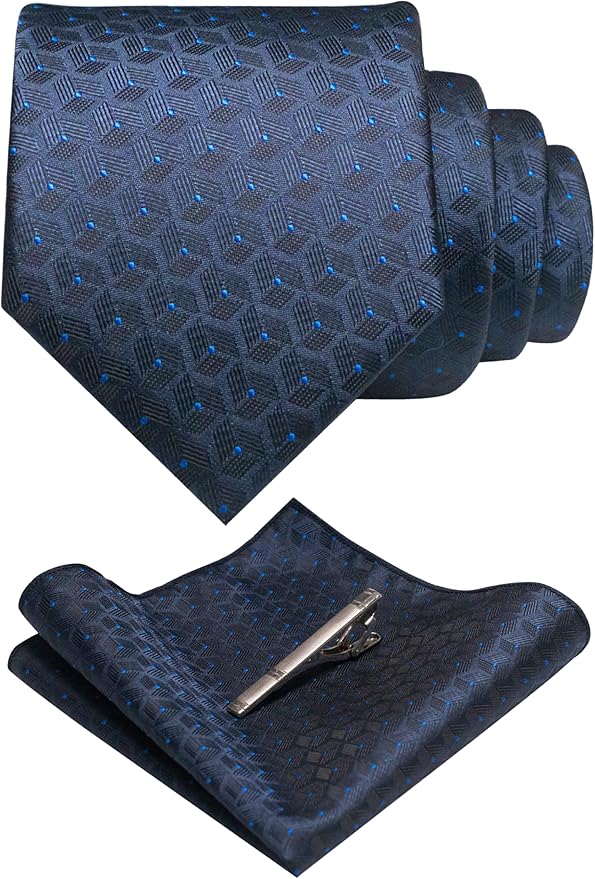 RBOCOTT Mens Woven Tie and Pocket Square with Tie Bar Sets Solid Necktie