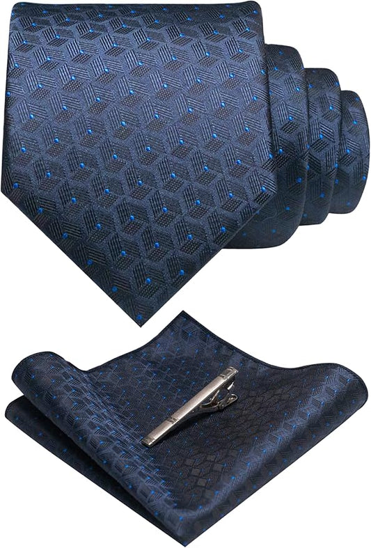 RBOCOTT Mens Woven Tie and Pocket Square with Tie Bar Sets Solid Necktie