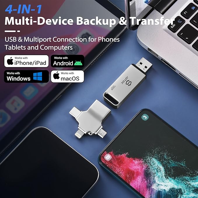 Photo-Stick 512GB All-in-One Photo & Video Backup-Storage for iPhone Android Mac & PC | Multiport-Flash-Drive & Memory-Stick for Seamless File Transfer Auto-Secure-Backup-USB-Flash-Drive Photo-Backup