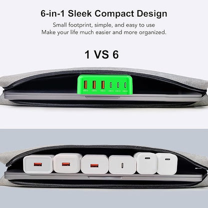 [2026 Updated] USB C Fast Charger, 100W GaN 6 Port Type C Charging Station Hub Block Cube, USB C Wall Charger Power Strip Adapter Plug for iPad iPhone 17 16 15 14 Pro Max Pixel Note Galaxy, 5ft Cord