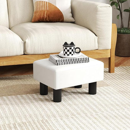 Giantex Small Foot Stool Ottoman, PU Leather Footrest with Storage, Padded Rectangle Footstool, Small Sofa Step Stool for Living Room, Bedroom & Entryway