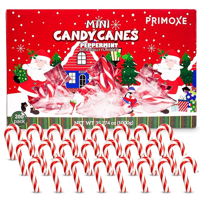 Christmas Mini Candy Canes - Red & White Peppermint Individually Wrapped for Holiday Indulgence - Bulk Christmas Candy for Kids & Adults - Holiday Decorations & Treats, 200 Pack