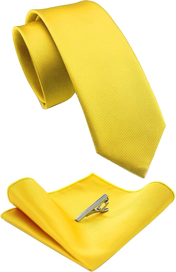 JEMYGINS 2.4" Solid Color Skinny Tie and Pocket Square with Tie Clip Sets for Men (6cm)