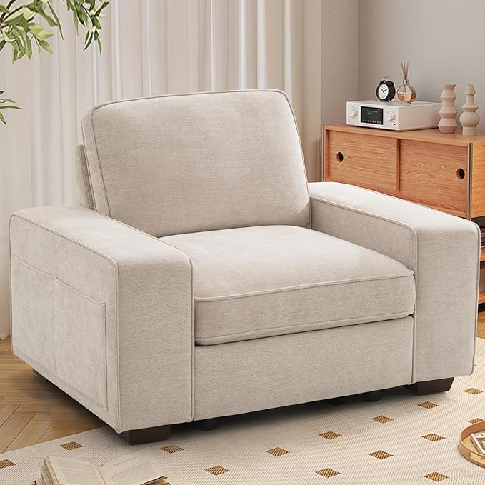 TEKAMON 45" Accent Chair with Seat Storage, Oversized Wide Single Sofa Chair, Modern Chenille Fabric Armchair for Living Room/Office with Wide Armrests, Side Pockets，USB Port, Washable Covers(1P)